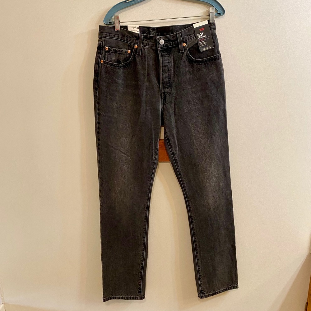 Levis Premium 501 Original Men Straight Leg Jeans 31x32 Gray Black ButtonFly NWT